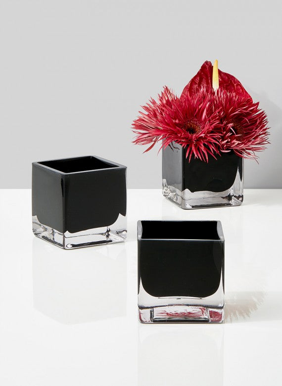 3in Black Glass Cube Vase