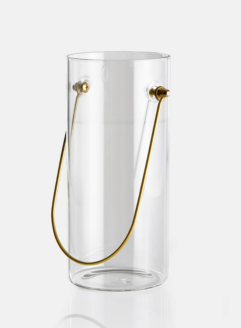 8in Gold Handle Glass Vase