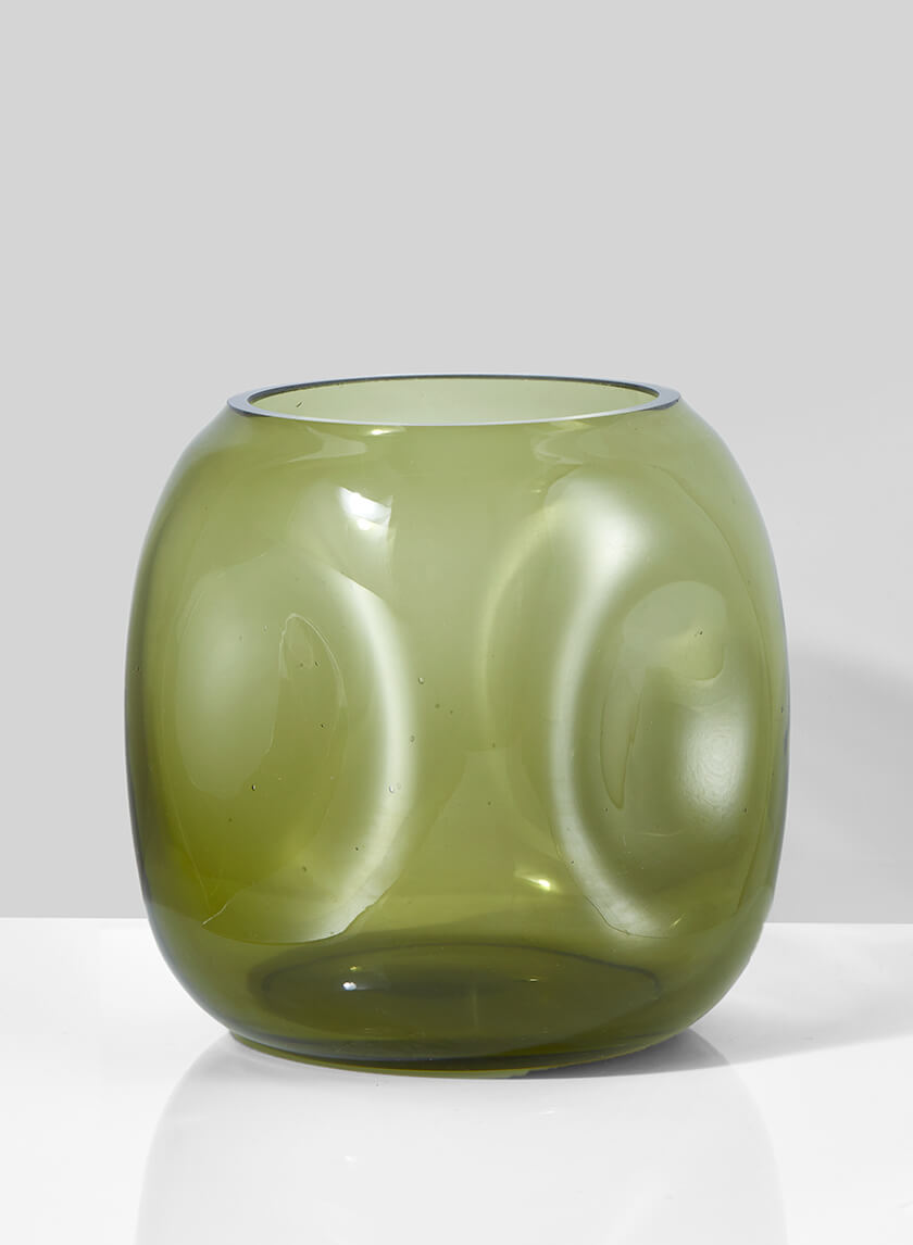 Dimpled Green Glass Vase, 5in H