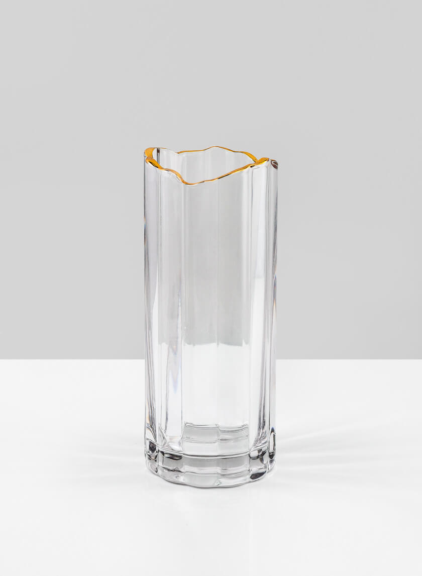 9  1/2in Waves Gold Rim Faceted Vase