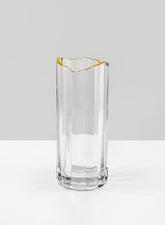 9  1/2in Waves Gold Rim Faceted Vase