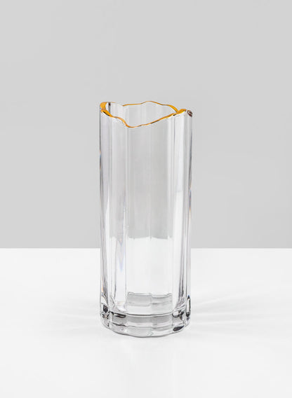 9  1/2in Waves Gold Rim Faceted Vase