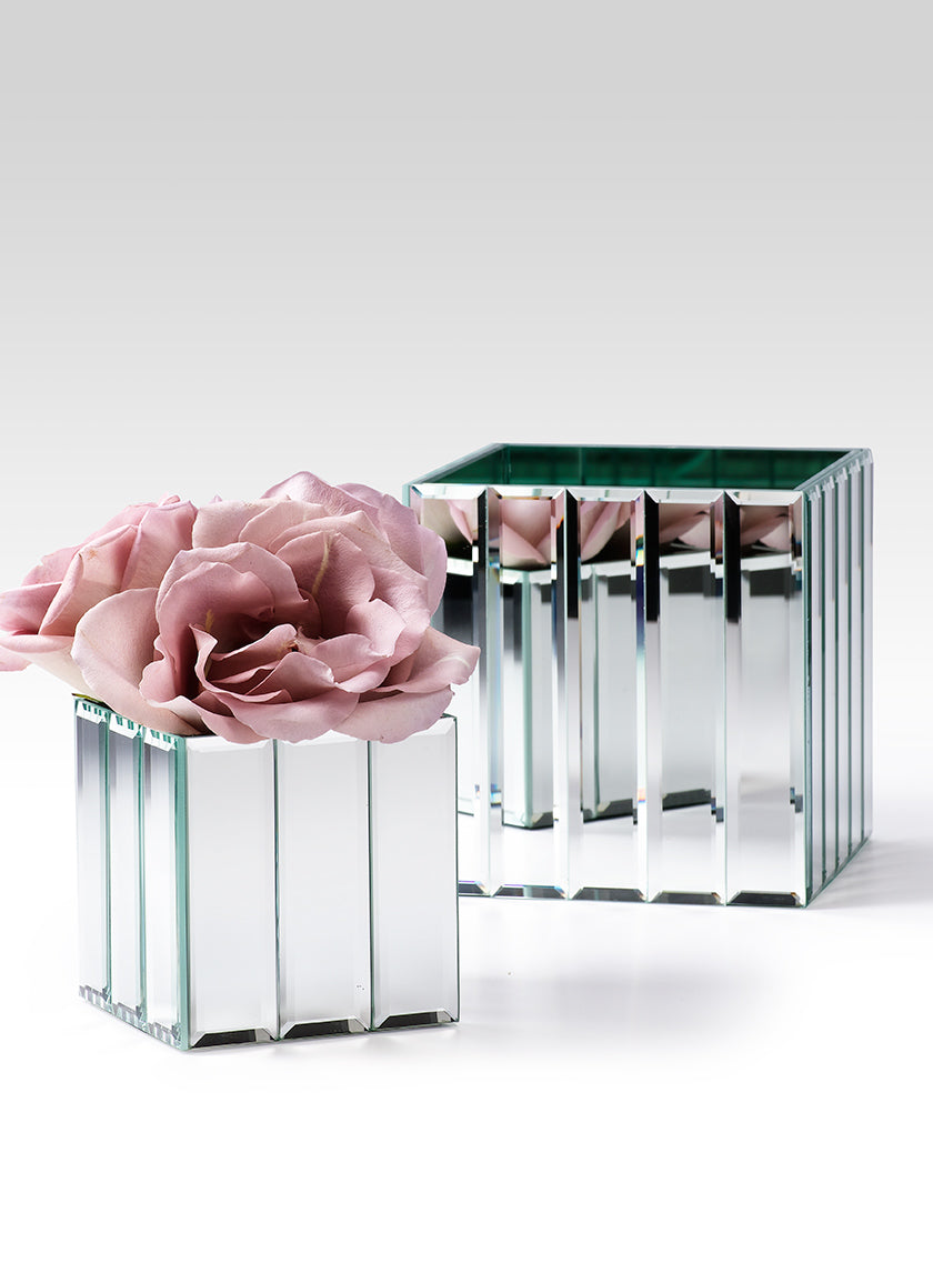 4in &amp; 5 Â¾in Mirror Strips Cube Vases 