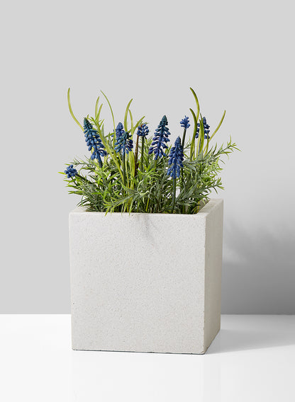 8in Square White Fiberstone Pot