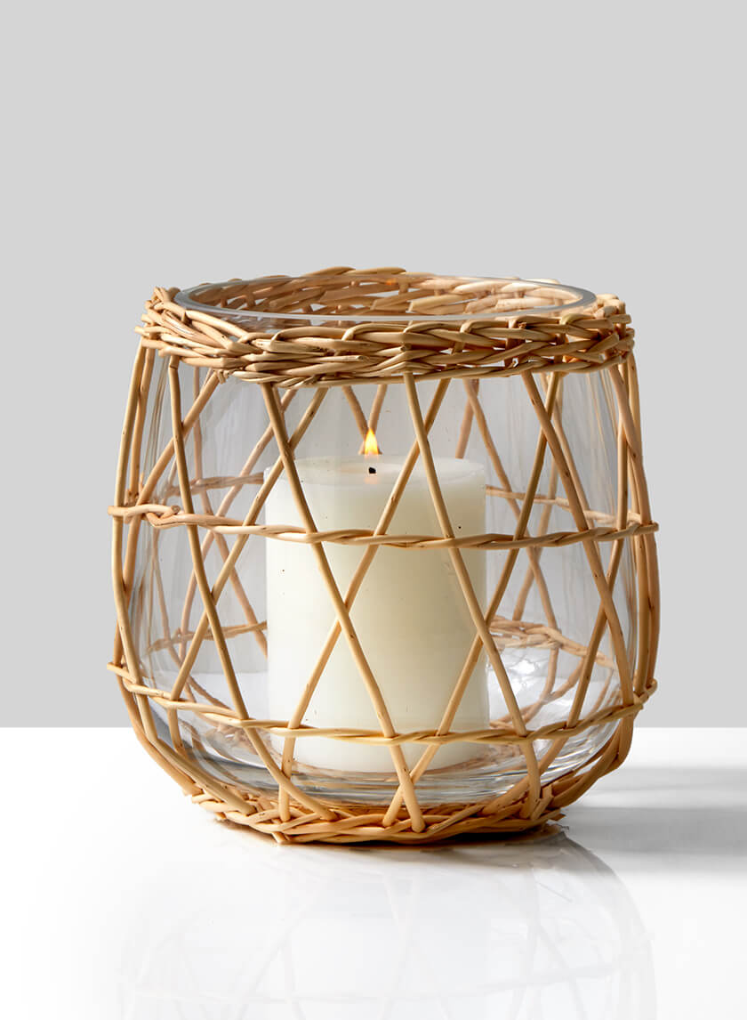 7in Hanoi Market Wicker &amp; Glass Candleholder