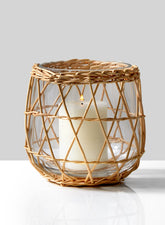 7in Hanoi Market Wicker & Glass Candleholder