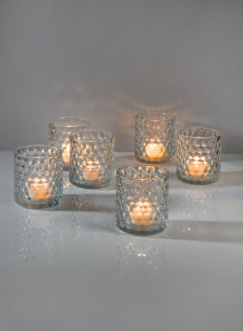 3  1/2in Hex Glass Votive Holder