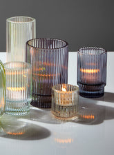 3 ¾in Smoke Pleated Glass Votive Holder