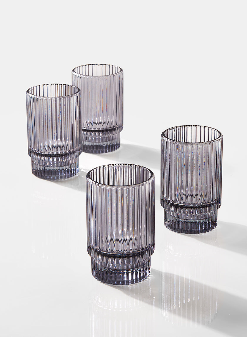 3 ¾in Smoke Pleated Glass Votive Holder