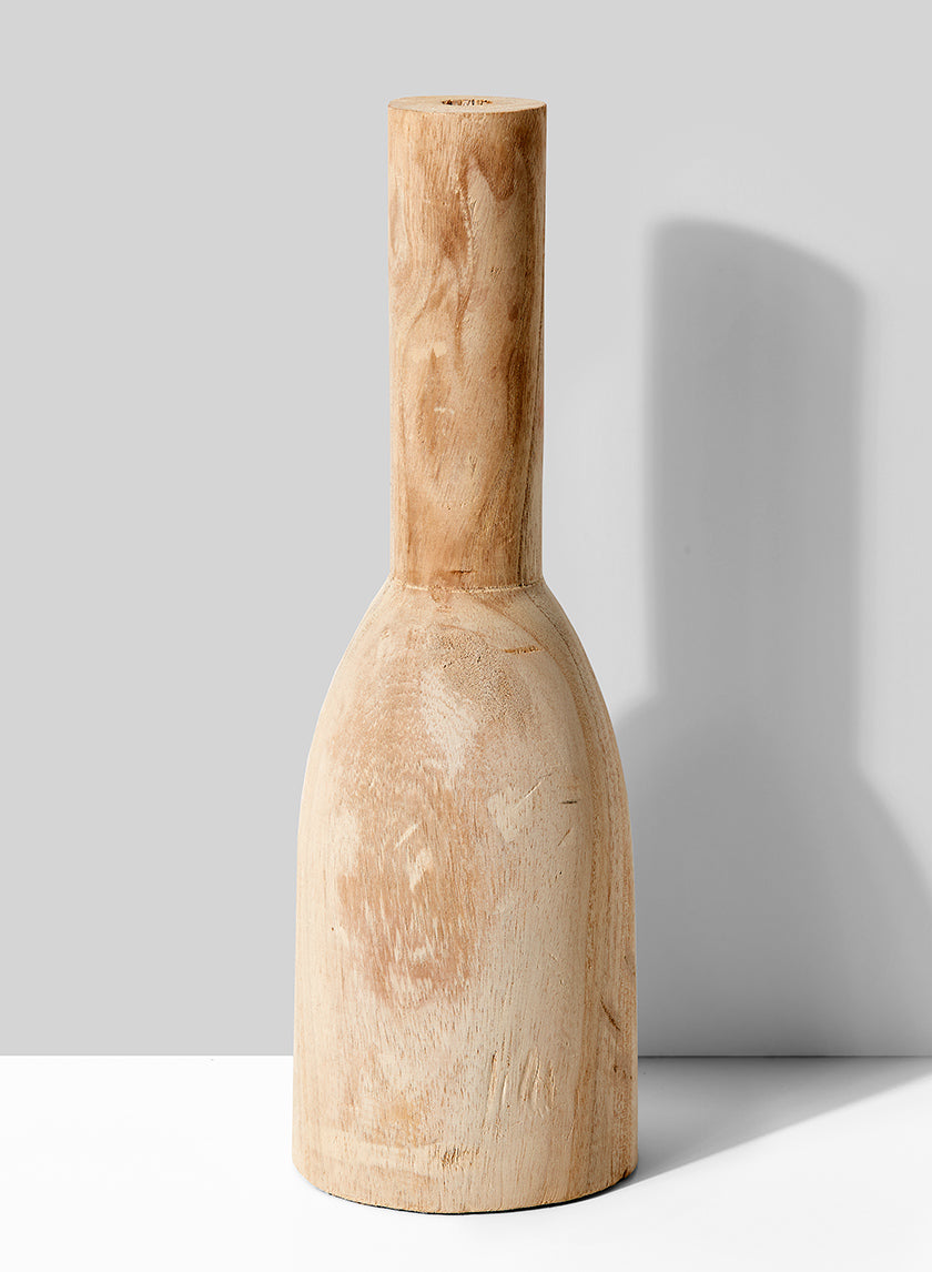 14in Paulownia Wood Bottle Vase