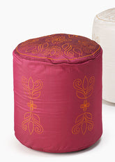 Embroidered White & Pink Poufs