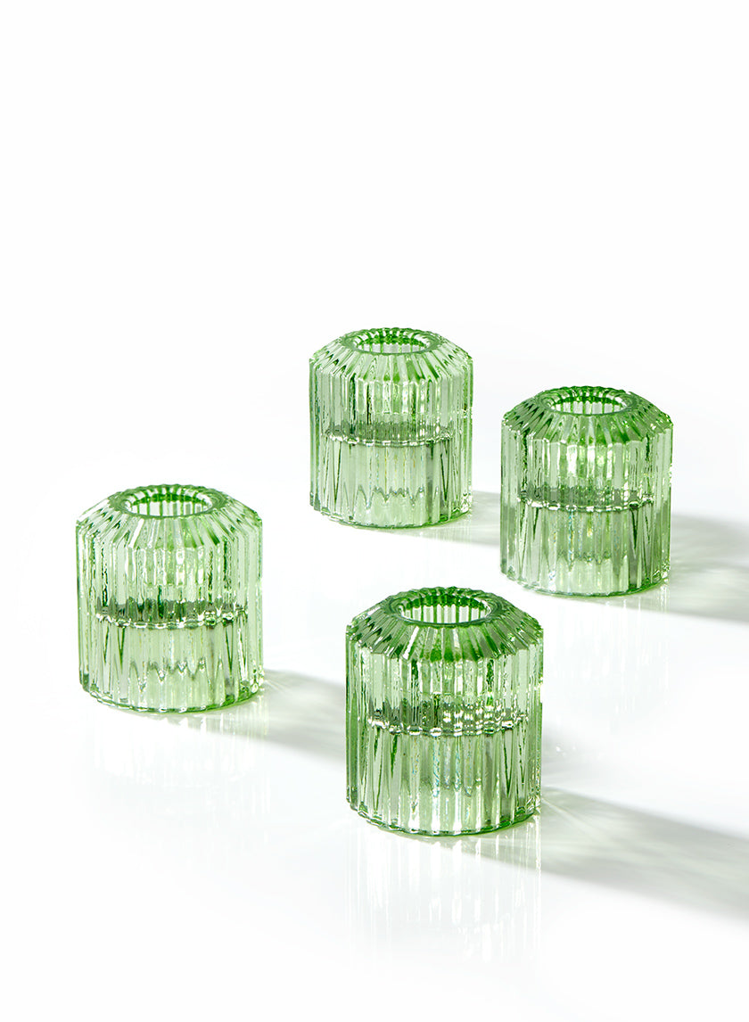 Green Pleated Glass Tea Light Holder