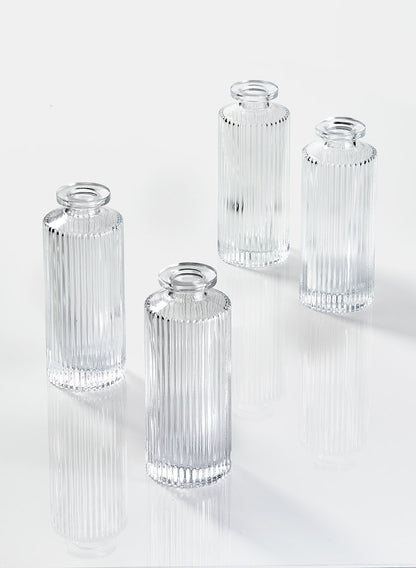 Clear Pleated Glass Bottle Bud Vase