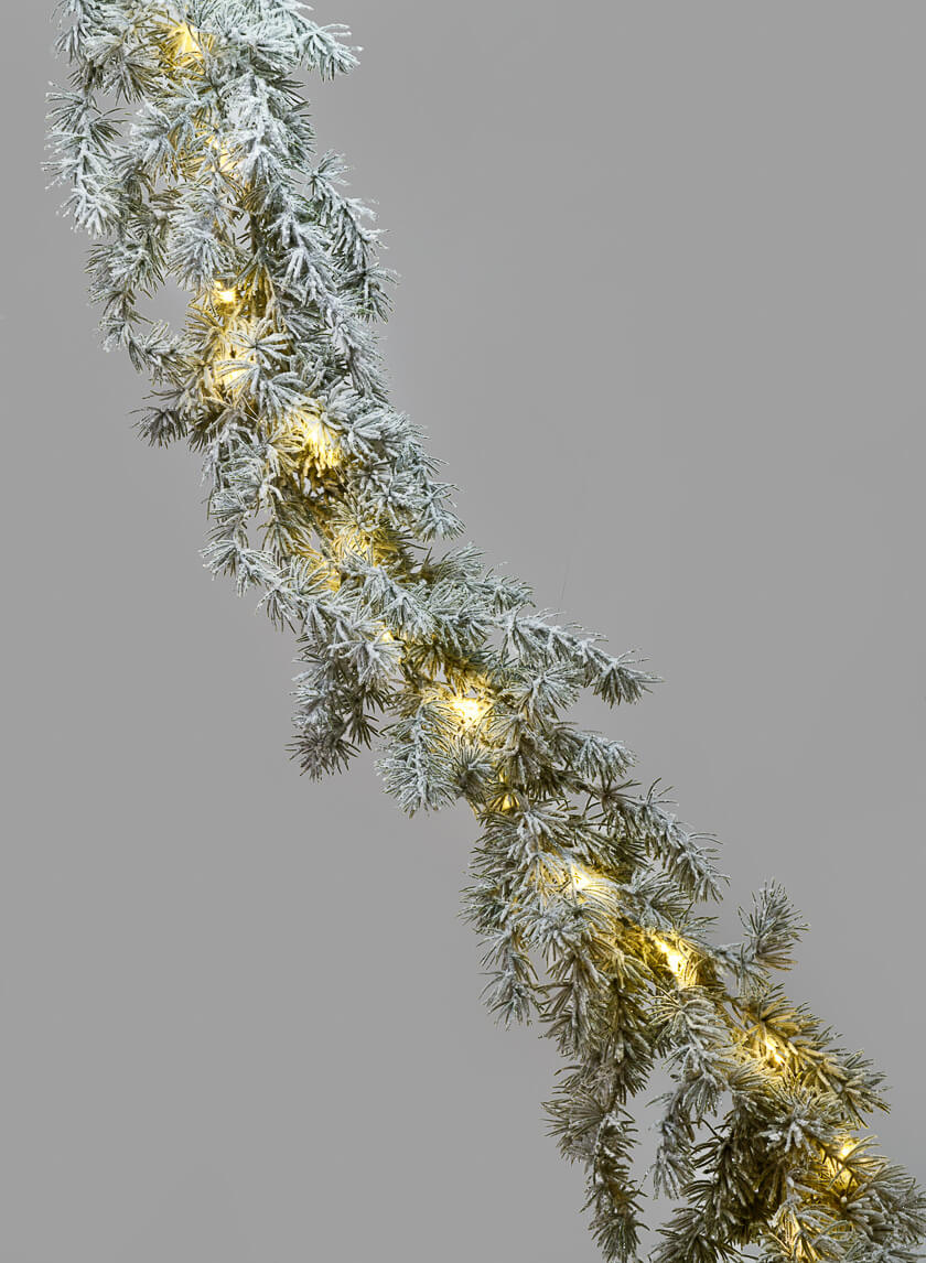 5ft Fresh Snow Look Canadian Pine Garland with lights