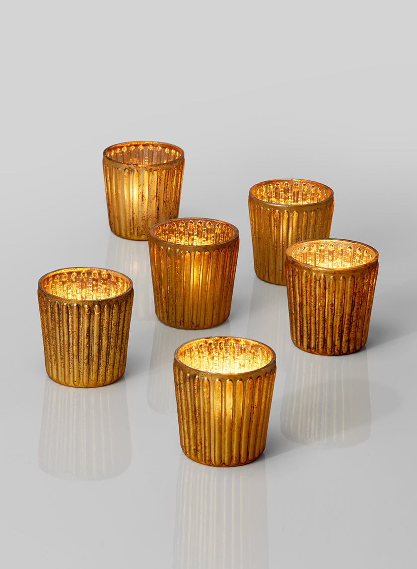 Ribbed Amber Mercury Glass Votive Holder