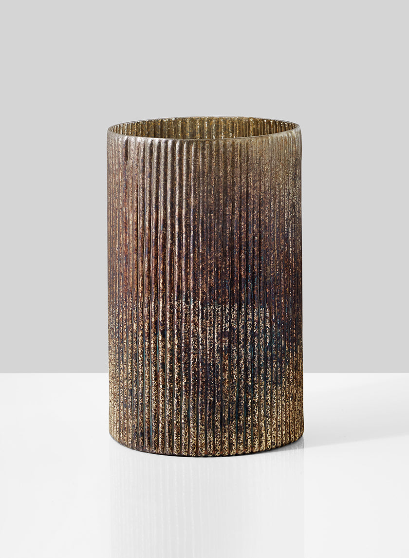 6 x 9 3/4in Ribbed Rust &amp; Silver Cylinder