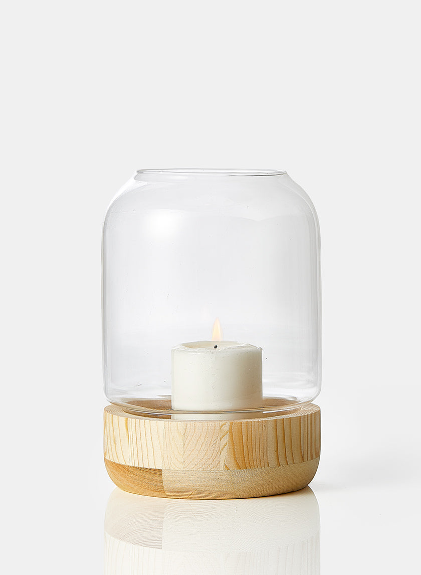 Small Wood Base Candle Hurricane