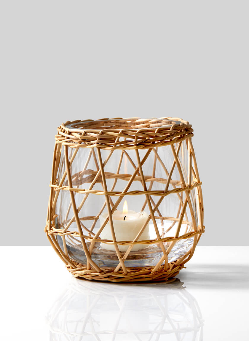 6in Hanoi Market Wicker &amp; Glass Candleholder