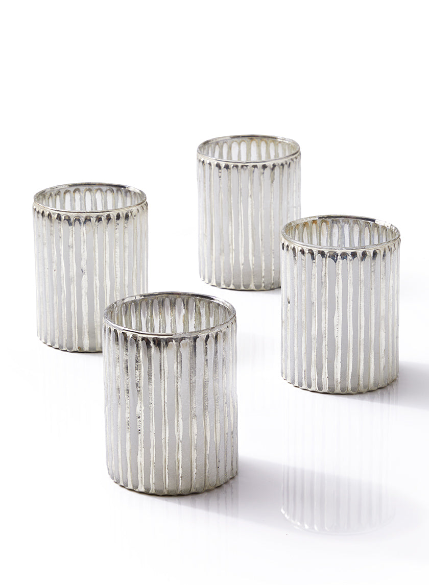 4in Silver Corrugated Glass Votive Holder