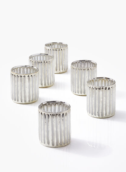 3in Silver Corrugated Glass Votive Holder