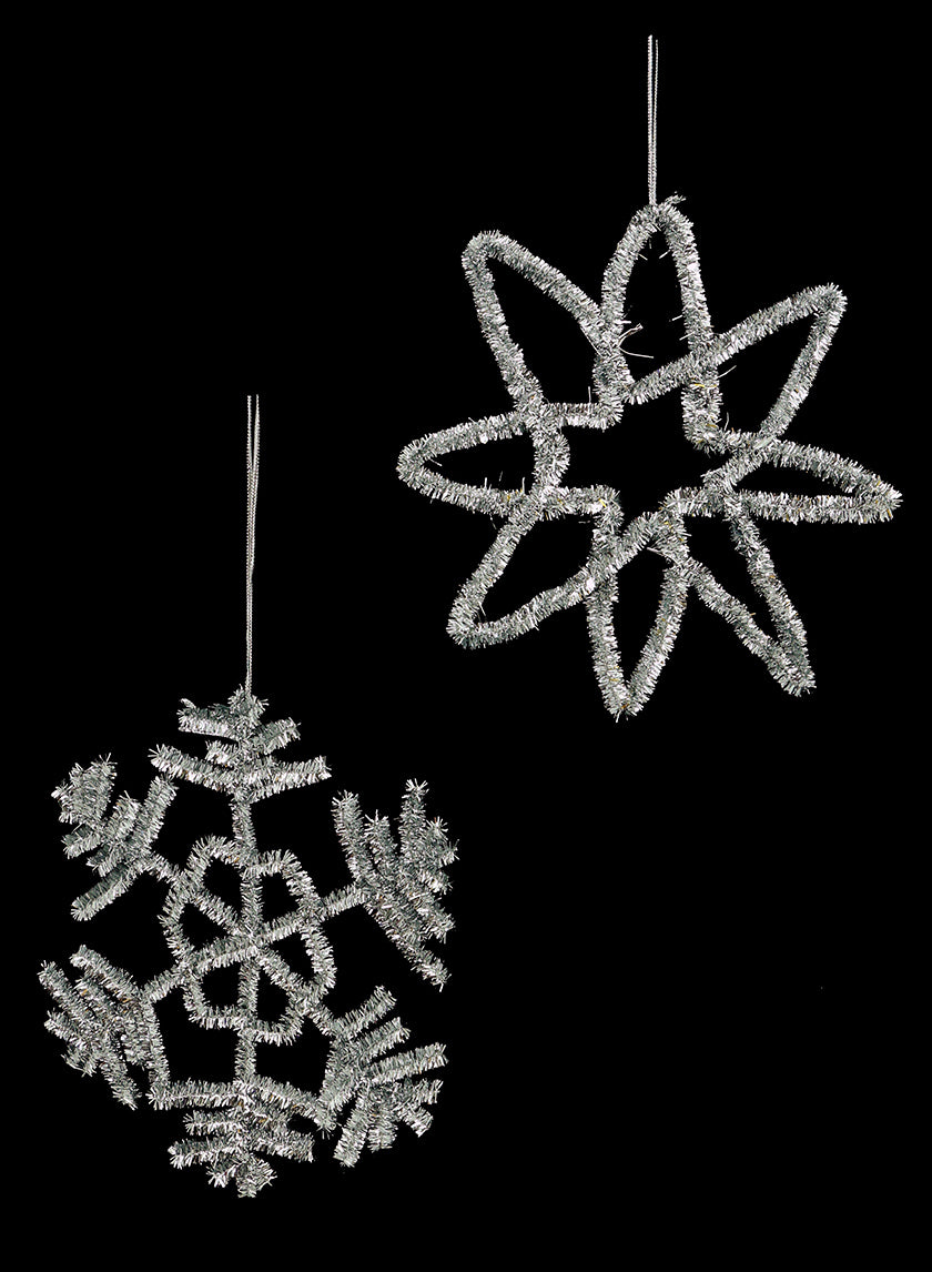 5 1/2in Silver Pipe Cleaner Snowflake &amp; Star Ornaments