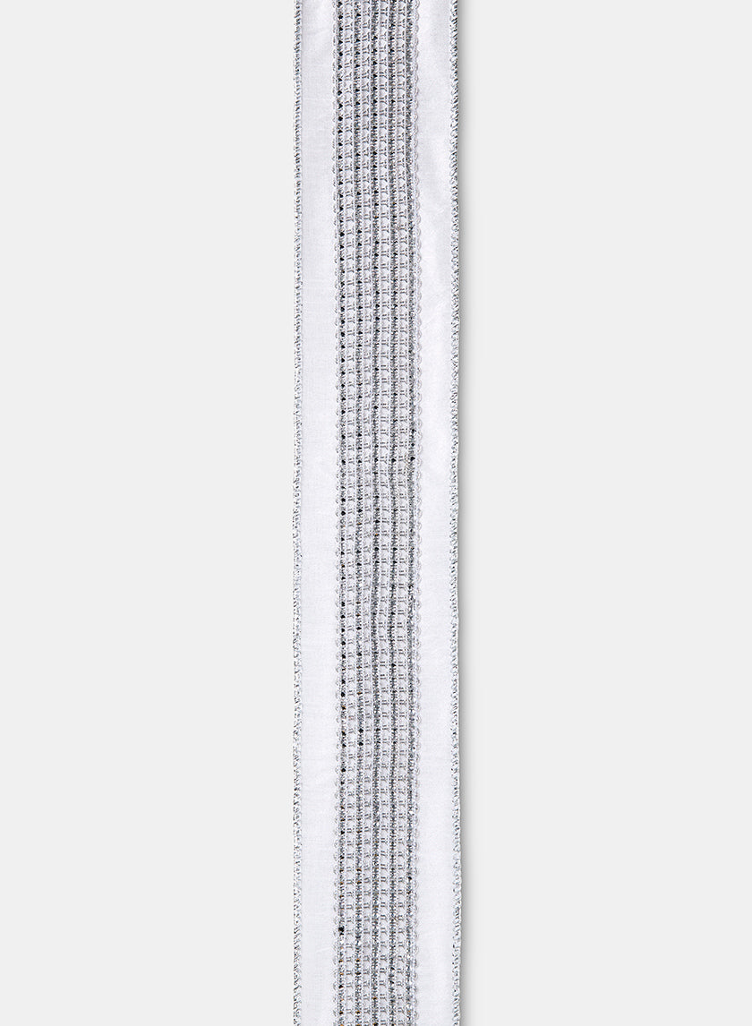 Silver Lurex Trim White Dupioni Ribbon