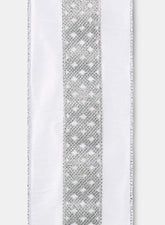 Silver Diamond Glitter White Dupioni Ribbon