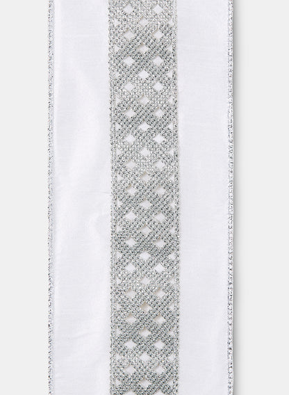 Silver Diamond Glitter White Dupioni Ribbon