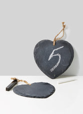 6in Slate Heart With Hemp Rope & Chalk