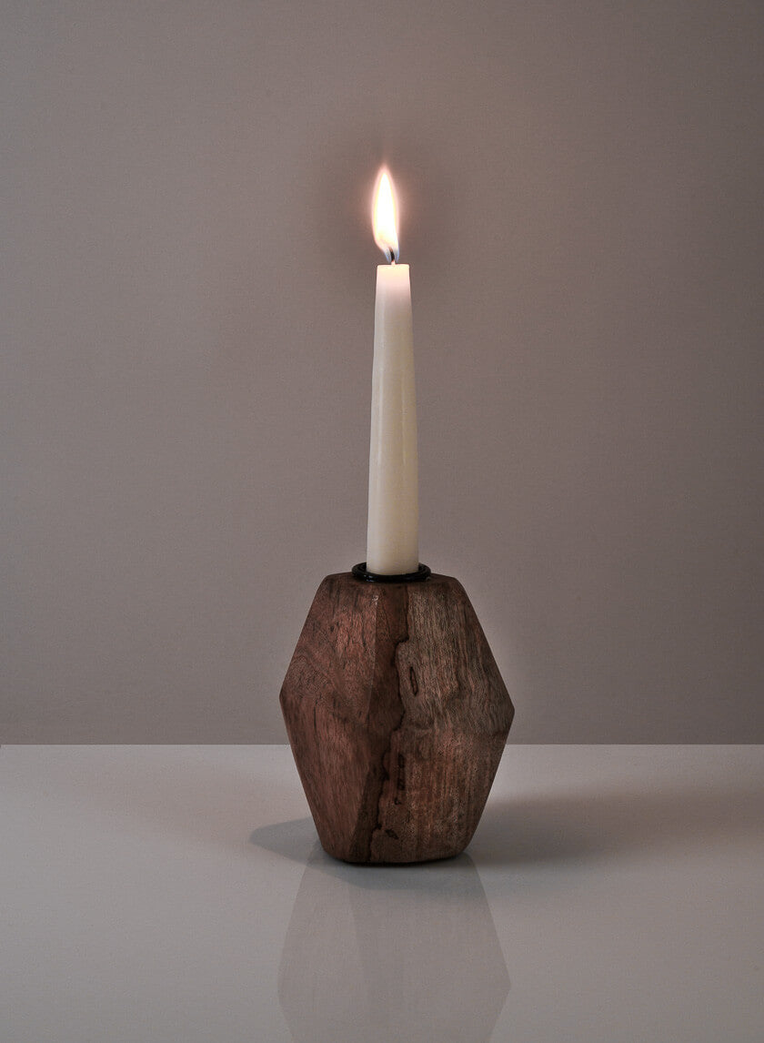 4in Inca Wood Block Candlestick