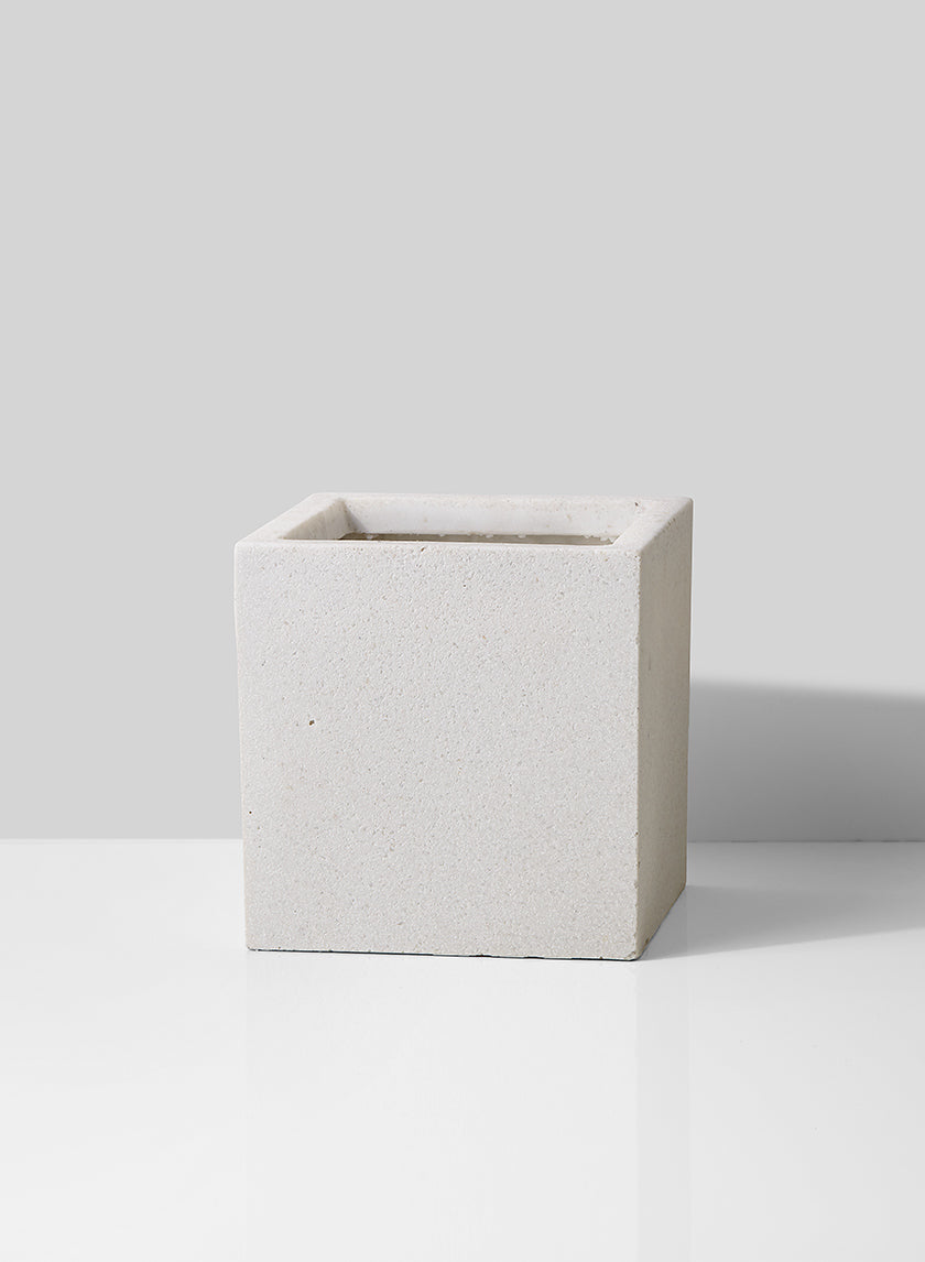 8in Square White Fiberstone Pot