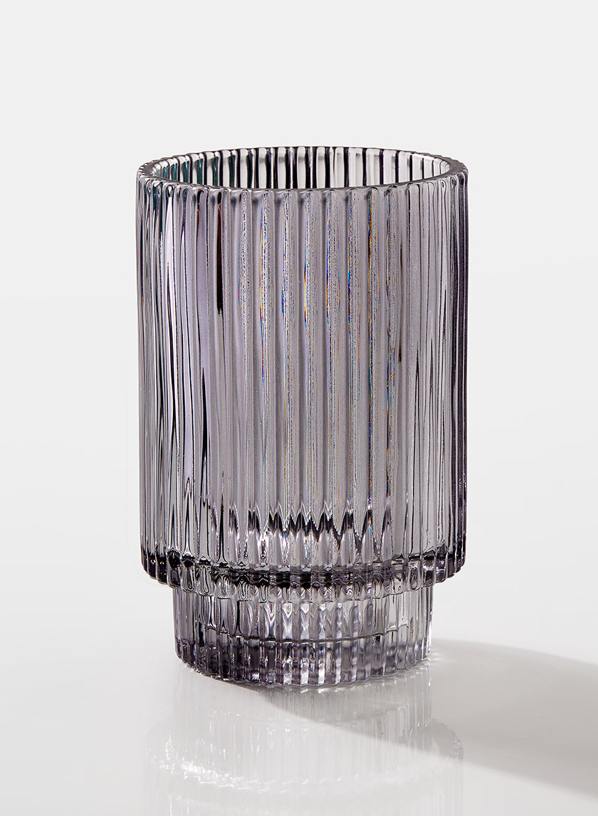 5in Smoke Pleated Glass Votive Holder