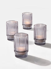 3 ¾in Smoke Pleated Glass Votive Holder