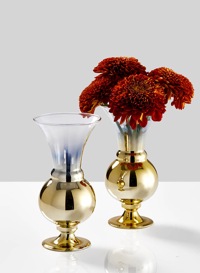 6in Ombre Gold Glass Fluted Bud Vase