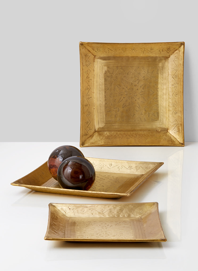 10in &amp; 12 Â½in Square Antique Brass Trays