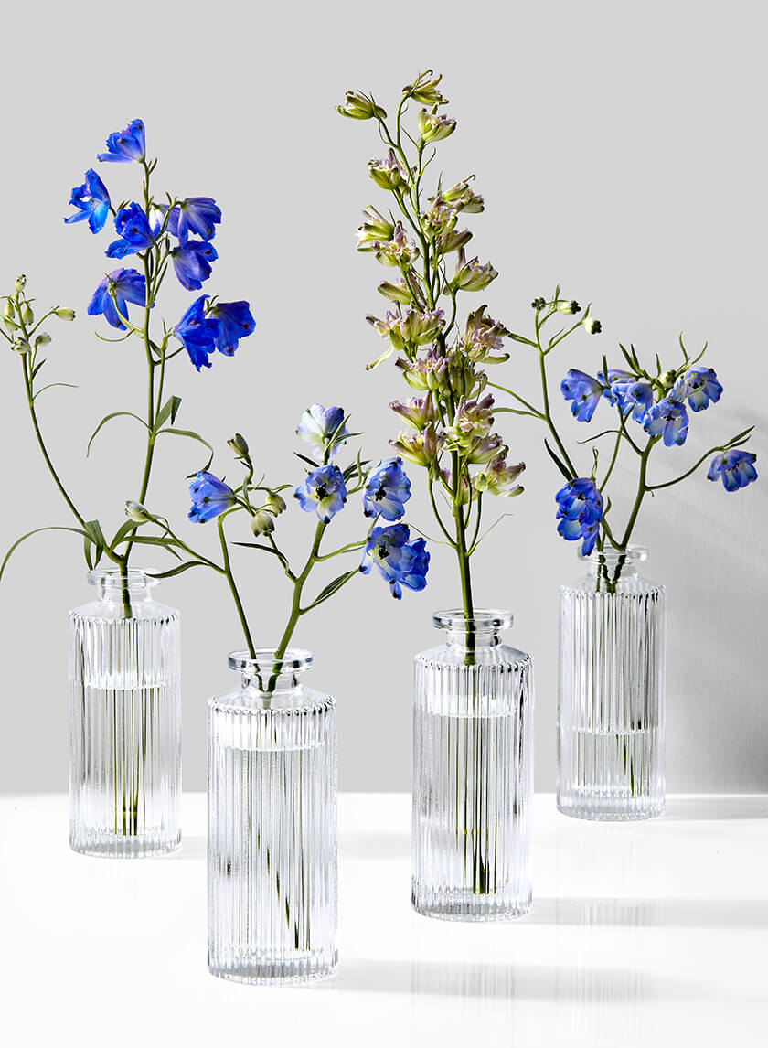 Clear Pleated Glass Bottle Bud Vase