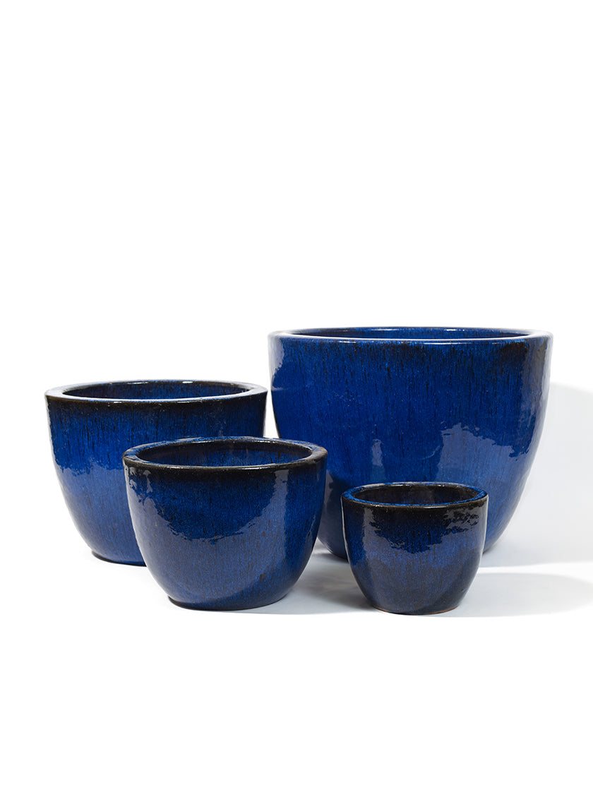 8in Blue Glazed Ceramic Pot