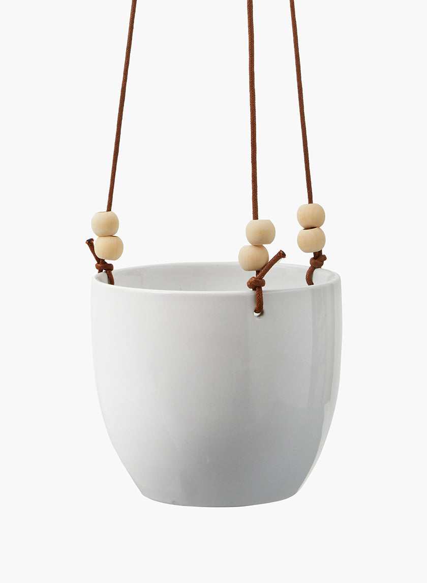 White Ceramic Hanging Pot, 7in