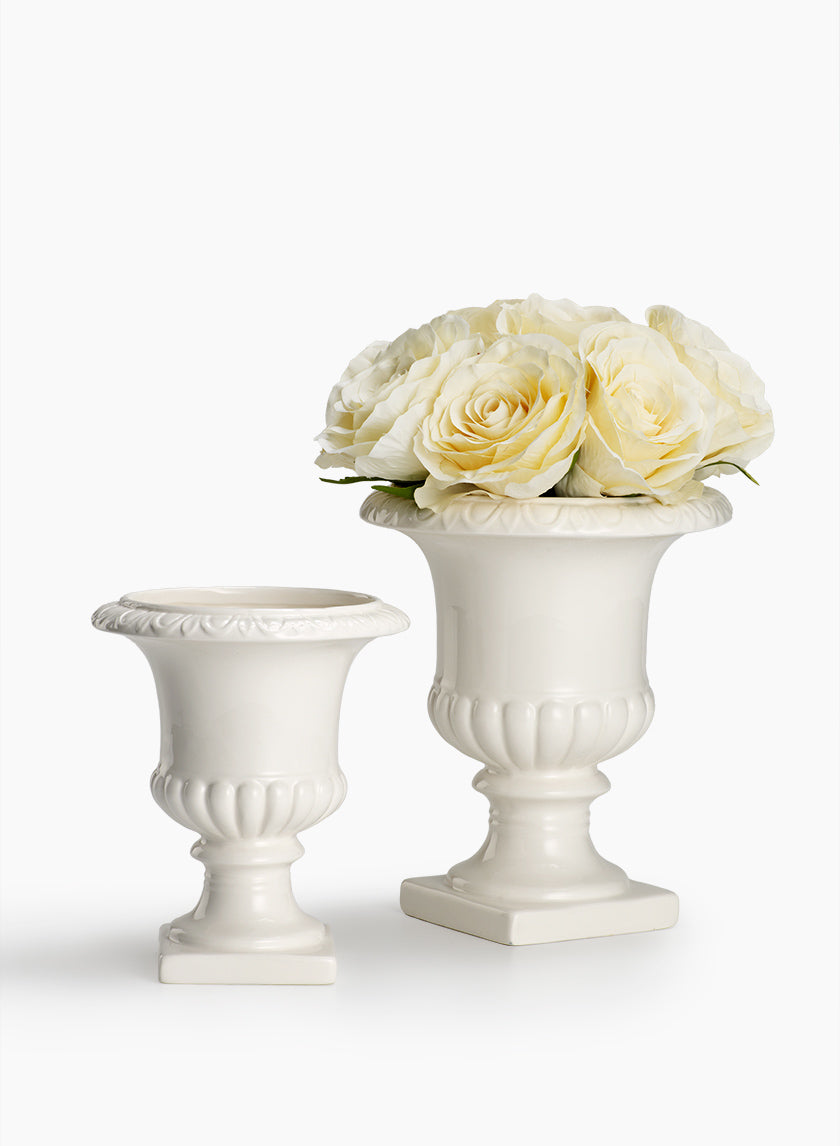 7in &amp; 8 Â½in White Ceramic Urns