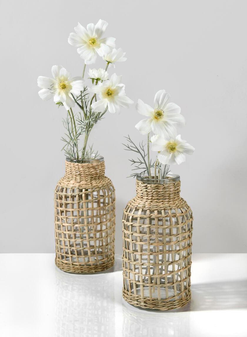 Los Cabos Rattan Glass Vases