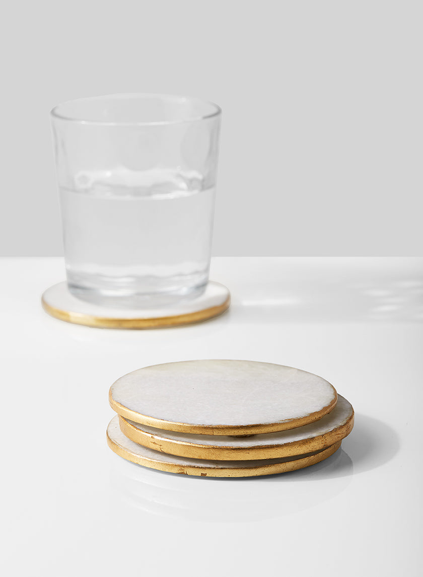 4in Marble Coaster with Gold Edge