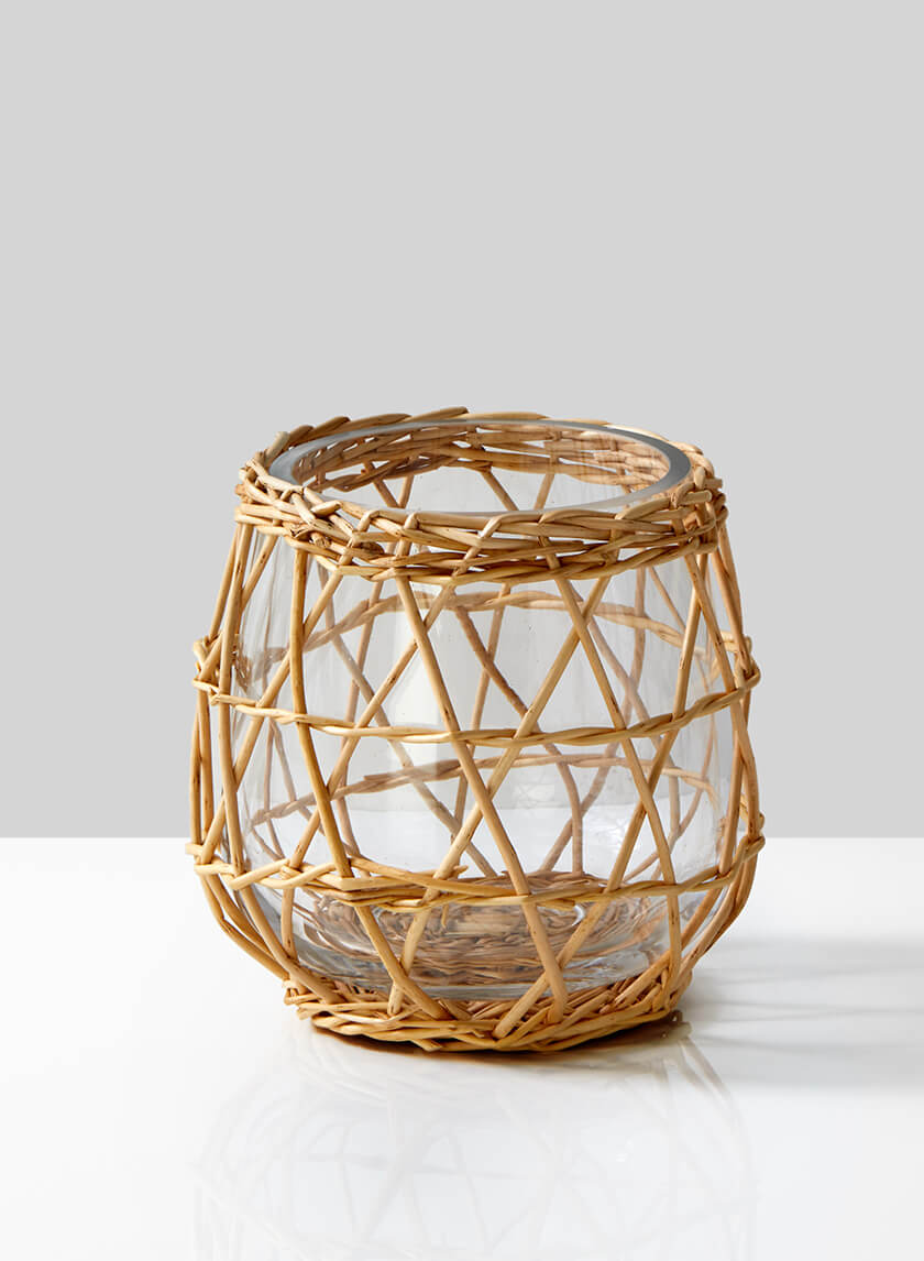 6in Hanoi Market Wicker &amp; Glass Candleholder