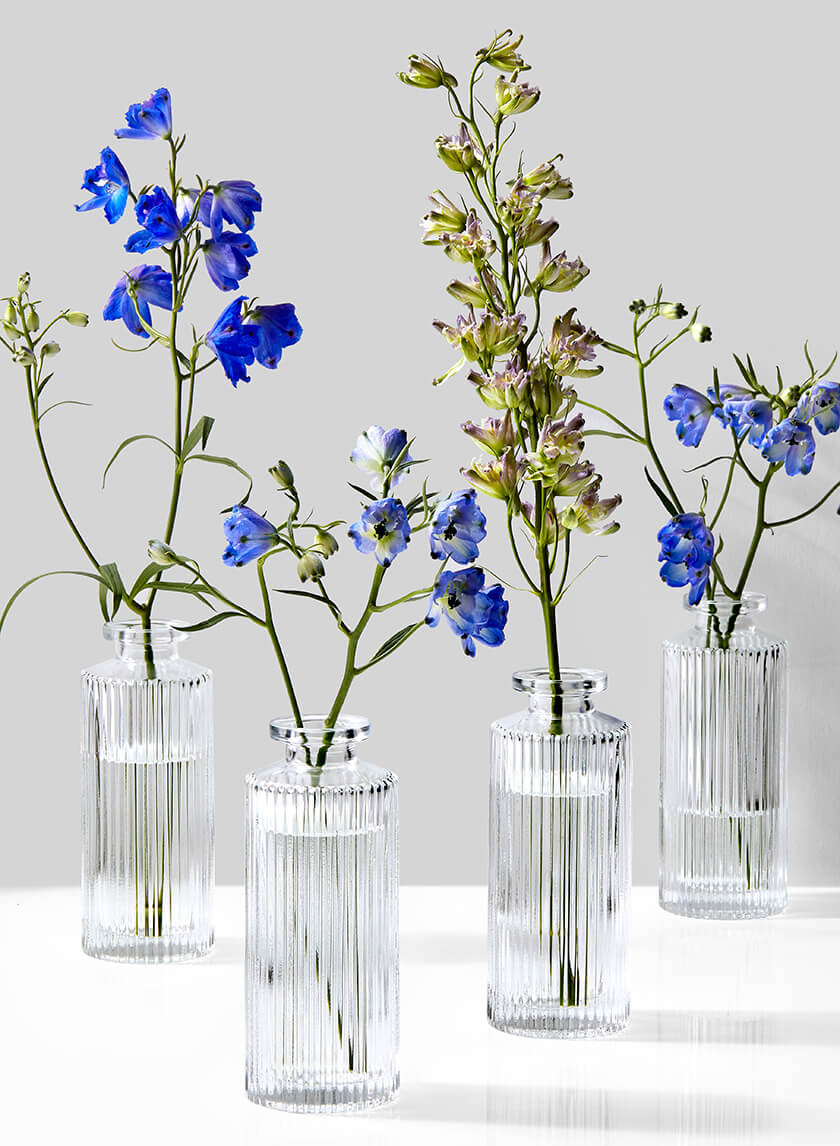 Clear Pleated Glass Bottle Bud Vase