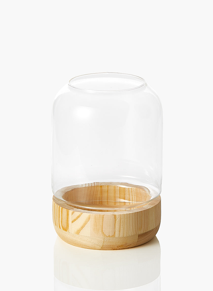 Small Wood Base Candle Hurricane