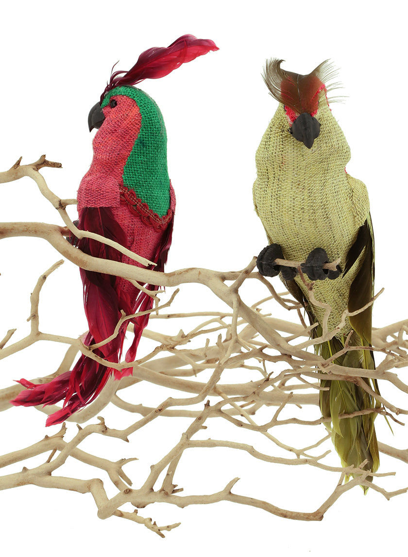 11 1/2in Red &amp; Yellow Burlap Parrots